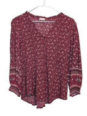 Boho Floral Button-Down Blouse in Fuchsia